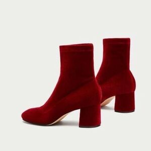 NWOT Zara Ruby Red Velvet Ankle Boots